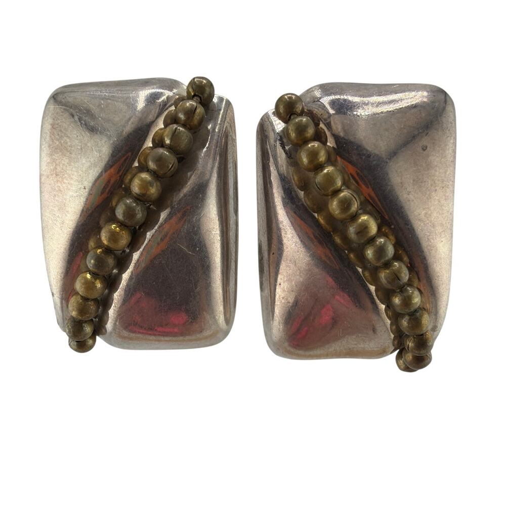 Vintage Mexico Sterling Silver Earrings with Brass Beaded Accent